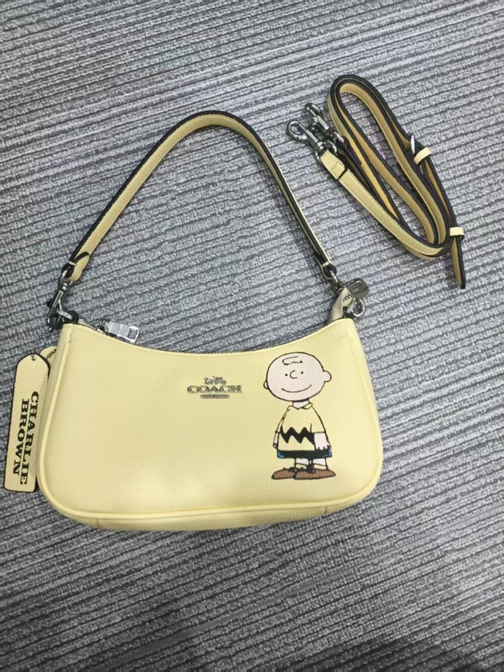Coach X Peanuts Charlie Brown Hobo Shoulder Bag With Extra Crossbody Strap